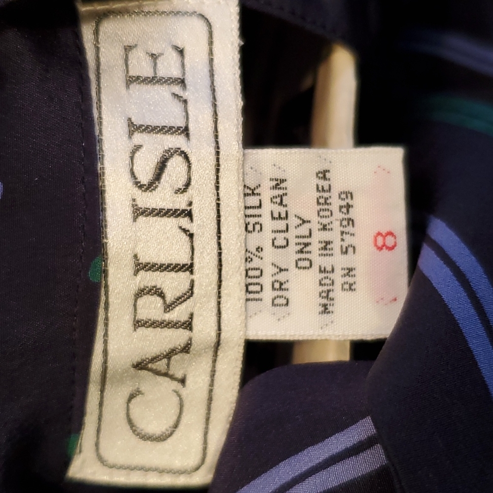 Women's Vintage Carlisle 2 piece Blue/Green Striped Silk skirt suit- Size 8 - Picture 3 of 3